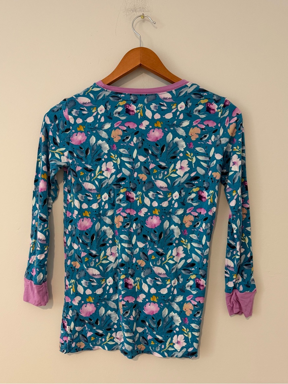 Little Sleepies Blue Floral Long Sleeve Pajama Set with Pink Trim - Picture 3 of 6